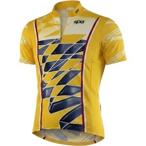 Sportful Men Cycling Jersey Large Yellow Blue Geometric Quarter Zip Short Sleeve